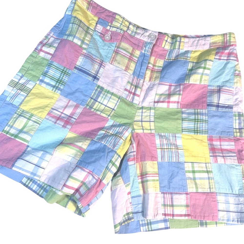 Brooks Brothers Shorts Women 10 Multi Color Patchwork Madras Plaid Cotton Preppy